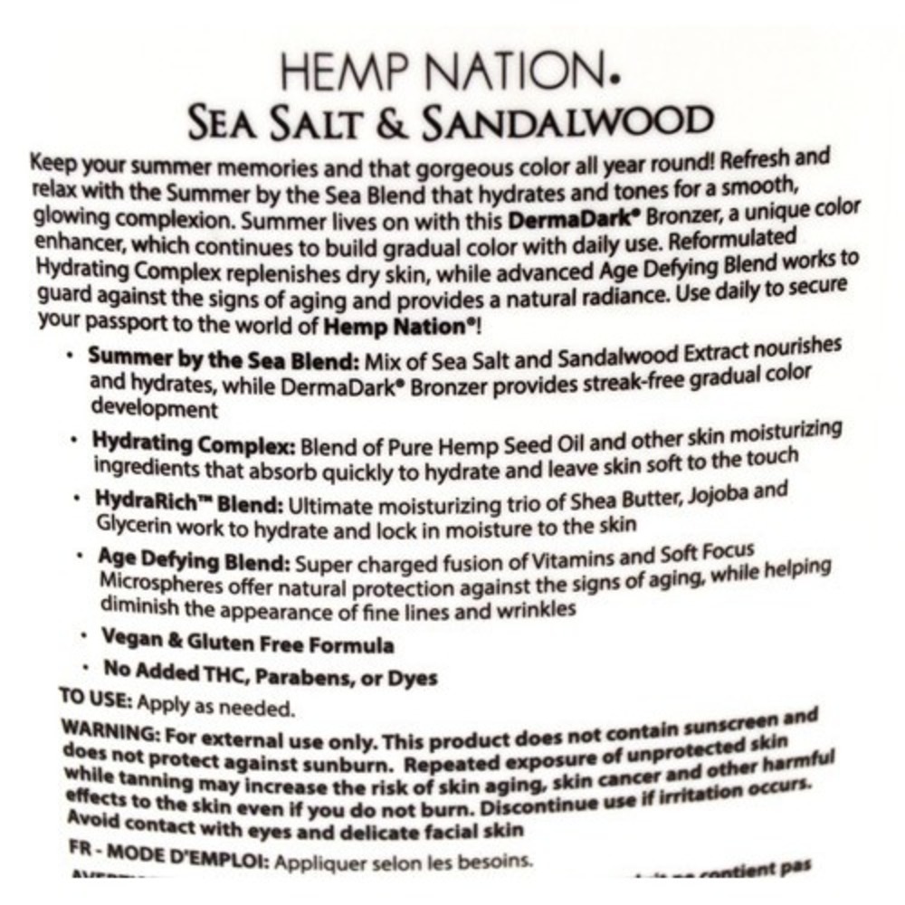 Australian Gold Hemp Nation Sea Salt & Sandalwood Tan Extender Bronzer 18oz - Picture 3 of 4